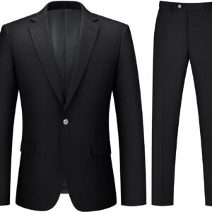 Mens Suit 2 Piece Suits for Men One Button Slim Fit Solid Jacket & Pants Tuxedo Set Business Wedding Party