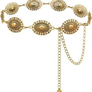 Western Concho Chain Belt for Women Boho Metal Belts For Country Concert Dresses Jeans Cowgirl Vintage Waist Belt