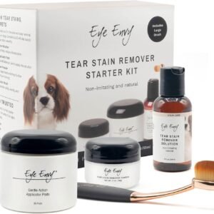 Eye Envy Dog Tear Stain Remover Starter Kit with ProPowder Brush | Stain Solution, Applicator Pads, Stain Powder and Large Applicator Brush | Lasts 30-45 Days
