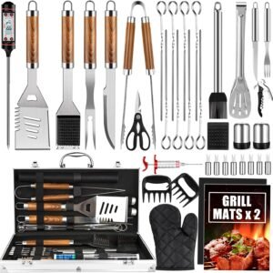 Cifaisi BBQ Grill Accessories Set, 38Pcs Stainless Steel Grill Tools Grilling Accessories with Aluminum Case, Thermometer, Grill Mats for Camping/Backyard Barbecue, Grill Set for Men Women