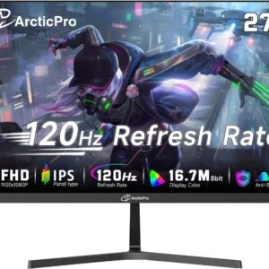 ArcticPro 27 inch Monitor 120Hz, FHD 1080p, Computer Monitor, IPS, 99% sRGB, 1ms Response Time, 3-Sided Frameless, Ultra Slim, VESA Mountable, Anti-Blue Light Design, HDMI & VGA Ports