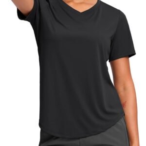 Womens Workout Shirts V-Neck Short Sleeve UPF 50+ Sun Shirt Moisture Wicking Dry Fit Top for Gym, Running, Athletic