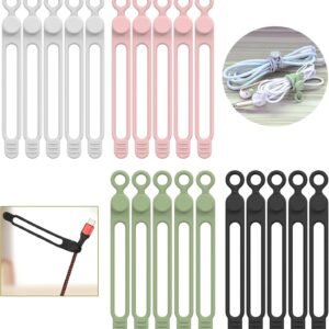 [20Park]UMUST Silicone Cable Ties,Reusable Cable Management Organizer, Multipurpose Elastic Cord Organizer for Bundling and Fastening Cable Cords Wires(black,white,pink,green)