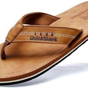 Quickshark Mens Flip Flops Leather Thong Sandals Arch Support Beach Slippers