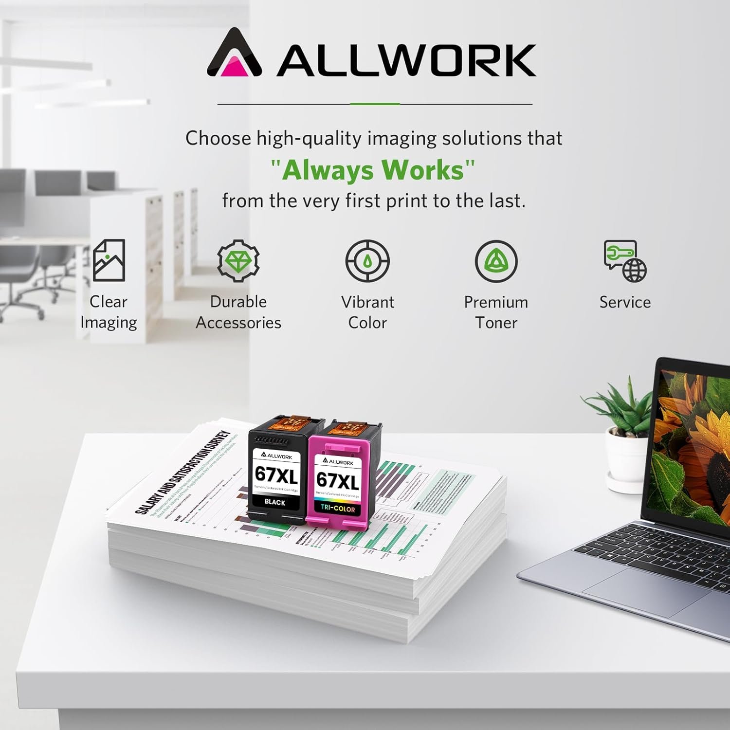 67XL Ink Cartridge Replacement for HP 67 XL Remanufactured for HP Ink 67 67XL for DeskJet 2755e 2700 2855e 2800 2752 2742e 4155e 4255e 4100 Envy 6055 6055e 6455e Printer 2-Pack Black Tri-Color - Image 6