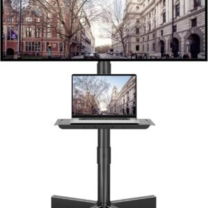 BONTEC Mobile TV Stand with Tilt, Rolling TV Stand on Wheels for 23–60 Inch LED LCD TVs, Portable TV Cart with Adjustable Media Shelf for Living Room, Bedroom, Office, Holds 88 lbs, Max VESA 400x400mm