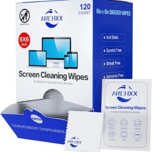 ARCHXX Screen Wipes for Electronics, 120 Count 6″x6″ Pre-Moistened Screen Cleaner for Screens, Computer,Laptop,Tablet,Phone,Monitor,Car Screen Cleaner, Lens Wipes Individually Wrapped