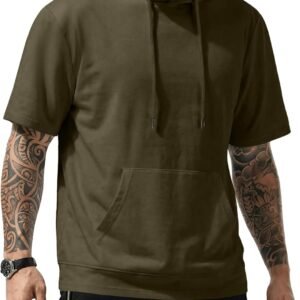 JMIERR Mens Short Sleeve Hoodie Cotton Hooded T-Shirts Lightweight Solid Tops with Pocket