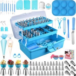 Cake Decorating Tools Supplies Kit: 236pcs Baking Accessories with Storage Case – Piping Bags and Icing Tips Set – Cupcake Cookie Frosting Fondant Bakery Set for Adults Beginners or Professional, Blue