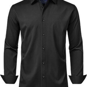 J.VER Men’s Dress Shirts Stretch Long Sleeve Formal Shirt Solid Business Casual Button Down Shirts for Wedding Prom