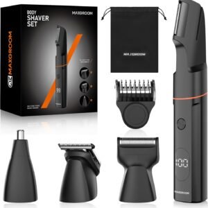 MAXGROOM Manscape Body Hair Trimmer for Men, Waterproof Pubic, Groin & Ball Shaver, No-Nick Mens Electric Grooming Kit with LED Display, USB Rechargeable, Adjustable Guide Comb