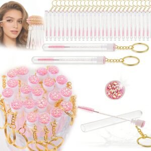 20 Pack Disposable Diamond Mascara Brushes with Keychain Tube Spoolies for Lash Extensions Mascara Wands Makeup Tools Women Gilrs