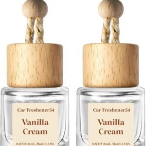 C Classy Hanging Car Air Freshener 2 Pack, Vanilla Cream Essential Oil Diffuser, Long-Lasting Fragrance, Cute Glass Bottle Car Accessories for Women & Men, Made in USA