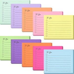 10 Pack to Do List Notepad Lined Sticky Notes, 3″x4″, 500 Sheets, Sticky Notes with Lines, to Do List Planner, Square Sticky Notes for Office, Meeting, School, Home