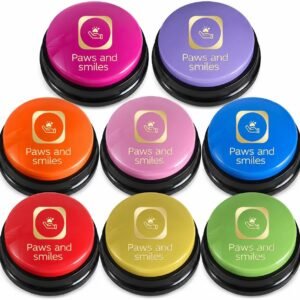 Paws and Smiles Dog Talking Buttons, 8-Pack Recordable Dog Buttons for Communication & Training, Pet Buzzer Set for Dogs & Cats, Game Buzzers, pet Gifts, Fluent Pet Tool