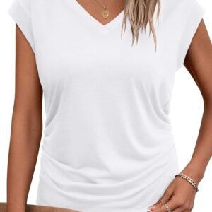 Bliwov Womens Summer Tops Business Casual Cap Sleeve V Neck T Shirts Trendy Outfits Beach Vacation Clothes Fashion Blouses