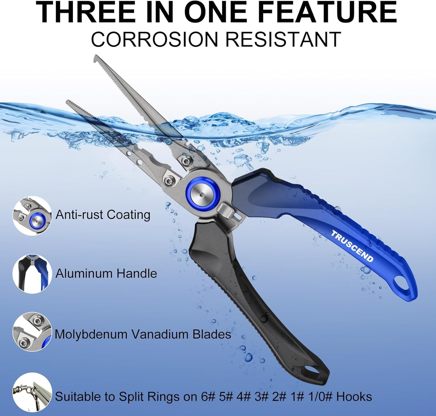 TRUSCEND Lockable Handy Fishing Pliers with Innovative Ergonomic Handle, Saltwater Corrosion Resistant Teflon Coated Fishing Tool, Multi-Function Fishing Gear with Mo-V Cutter, Amazing Fishing Gift - Image 2