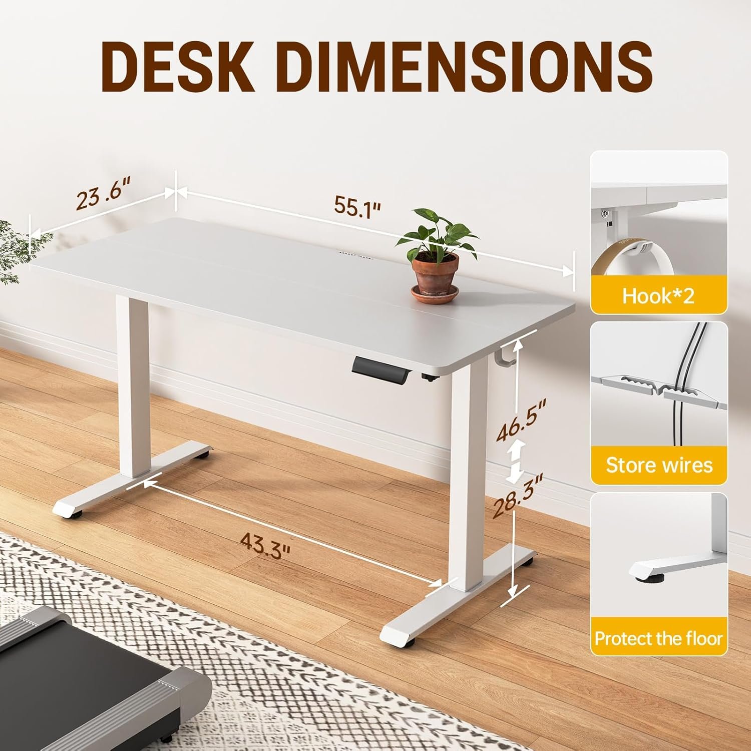 Veken 55 Inch Large Electric Standing Desk,Sit to Stand Up, Heights Adjustable, Work Home Office Computer Table for Study, Walking Pad, Writing, and Games, Wooden Desktop Desks, White - Image 3