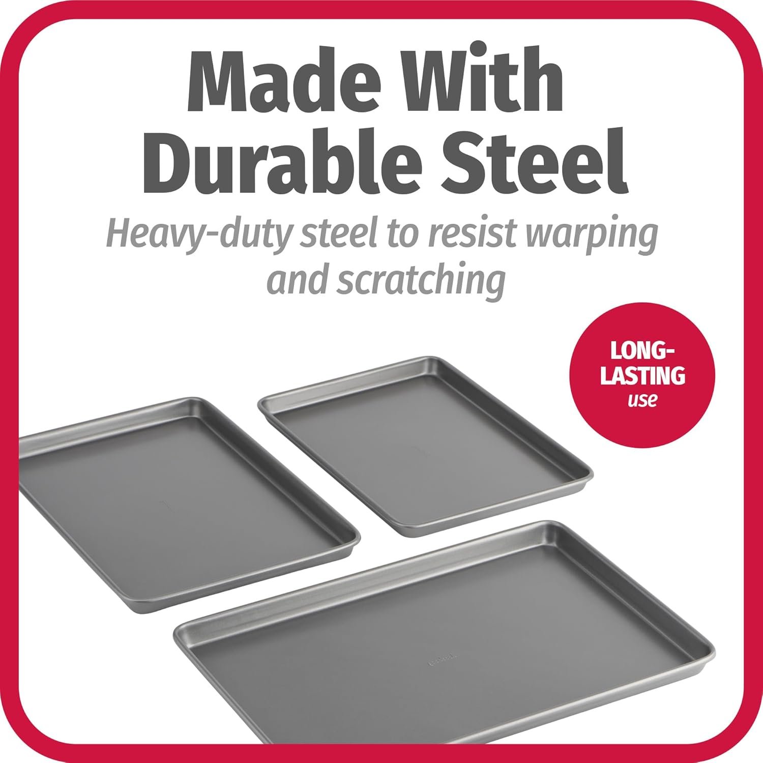 GoodCook Everyday Nonstick Baking Sheet Set, 3 Pack Includes One Small, Medium & Large Pan Carbon Steel Construction Cookie Sheet Bakeware Set, Gray - Image 5