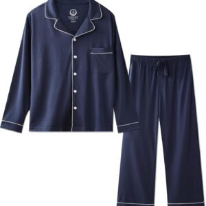 BAMBOO COOL Mens Pajama Set Bamboo Viscose Cotton Soft Lightweight Loungewear Sleepwear Long Sleeve and Pants with Pockets