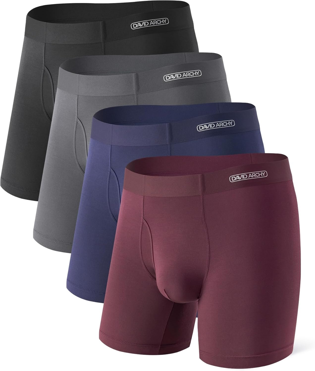 DAVID ARCHY Mens Underwear Silky Soft Second Skin Modal Boxer Briefs Waistfree Seamless Waistband Underwear for Men Pack of 4
