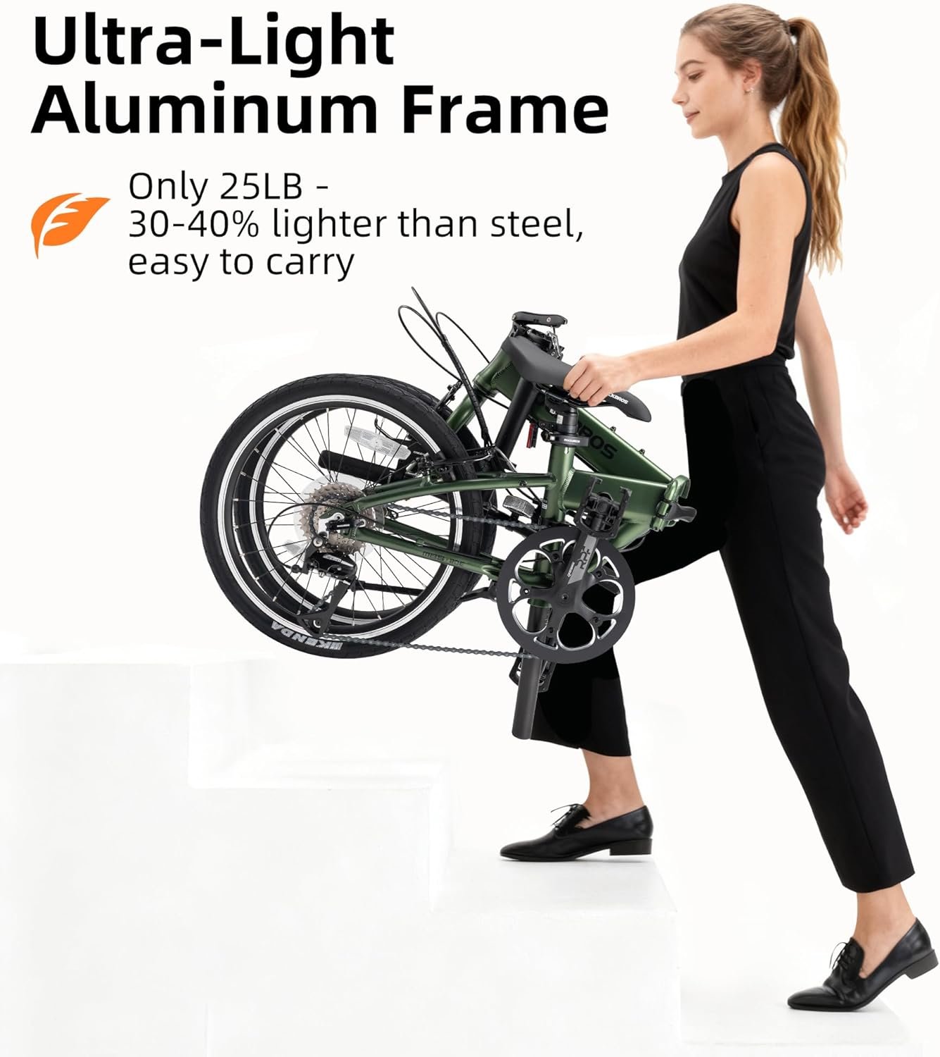ROCKBROS MBS 20-Inch Folding Bike, 25 lb Portable Lightweight Aluminum Frame, Shimano 8-Speed, V-Brakes, Adjustable Foldable Commuter Bike for Adults & Women - Image 2