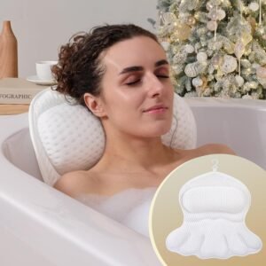Bath Pillow Luxury Bathtub Pillow, Extra Soft & Comfortable Bath Pillows for Tub Head Neck and Back Support, with 4D Air Mesh Cushions & Non-Slip Suction Cups – Bath Accessories Spa Gifts for Women