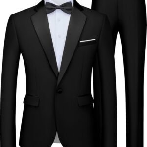 WULFUL Men’s 2 Piece Slim Fit Suit Set One Button Blazer Jacket Pants Tuxedo Set for Prom, Wedding and Business