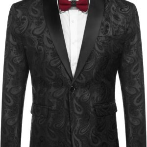 COOFANDY Mens Floral Tuxedo Jacket Paisley Shawl Lapel Suit Blazer Jacket for Dinner,Prom,Wedding