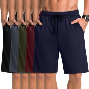 Evervibe 5 Pack Mens Shorts Drawstring Summer Basic Casual Elastic Waist Pants Athletic Workout Sweat Shorts with Pockets