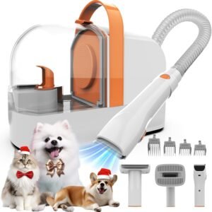 ubrobo Dog Grooming Vacuum, Dog Grooming Kit with Pet Clippers, 12,000Pa Pet Hair Vacuum for Dogs, Low Noise Home Cleaning Tool in 1, PG10
