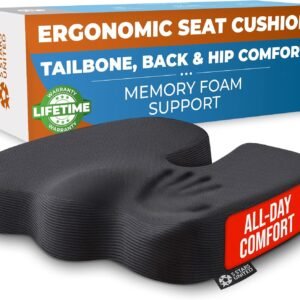 5 STARS UNITED Seat Cushion – Memory Foam Chair Cushion for Tailbone Pain Relief – Ergonomic Support for Coccyx, Sciatica & Butt – Office, Desk & Gaming Chair, Car Seat, Wheelchair, Airplane, Black