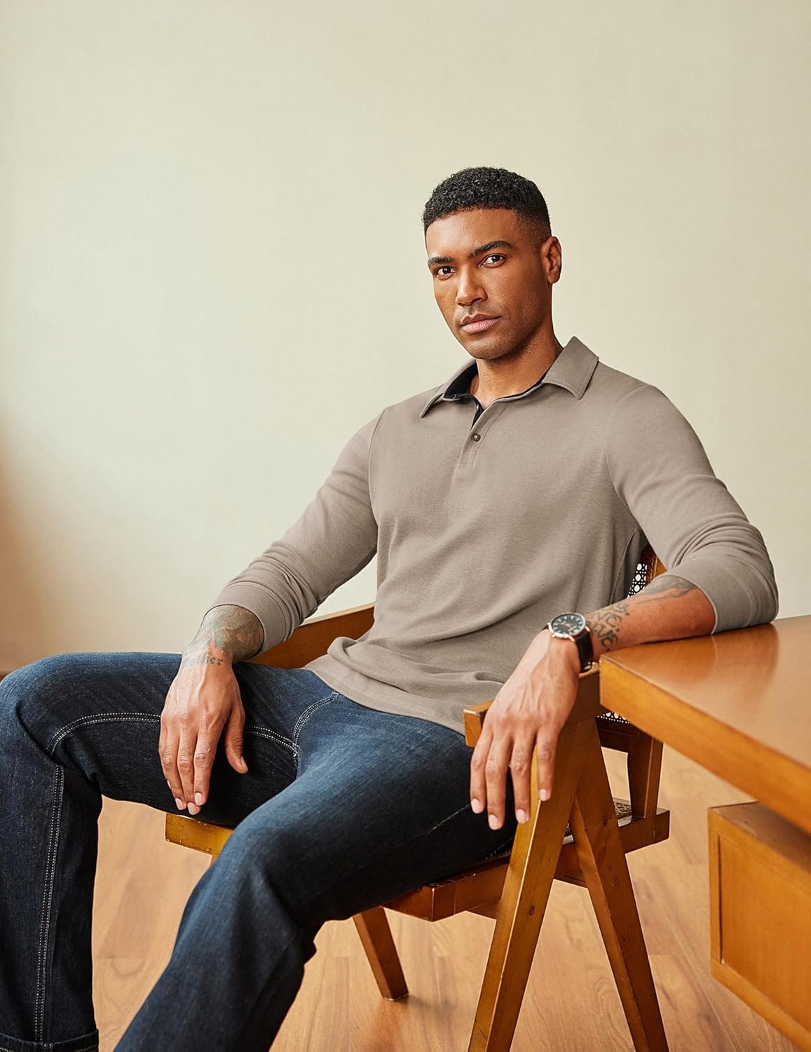 COOFANDY Mens Long Sleeve Polo Shirts Classic Casual Button Polo Tee Lightweight Collared Golf Shirt - Image 7