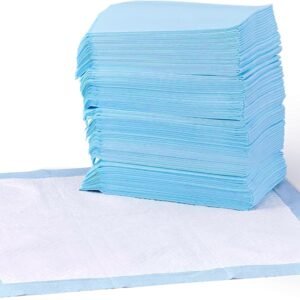 Amazon Basics Leak-Proof Dog and Puppy Potty Training Pee Pads with Quick-Dry 5-Layer Super Absorbent Surface for Dog Training, Floor Protection, Regular Size 22×22″, Blue & White, 50 Count