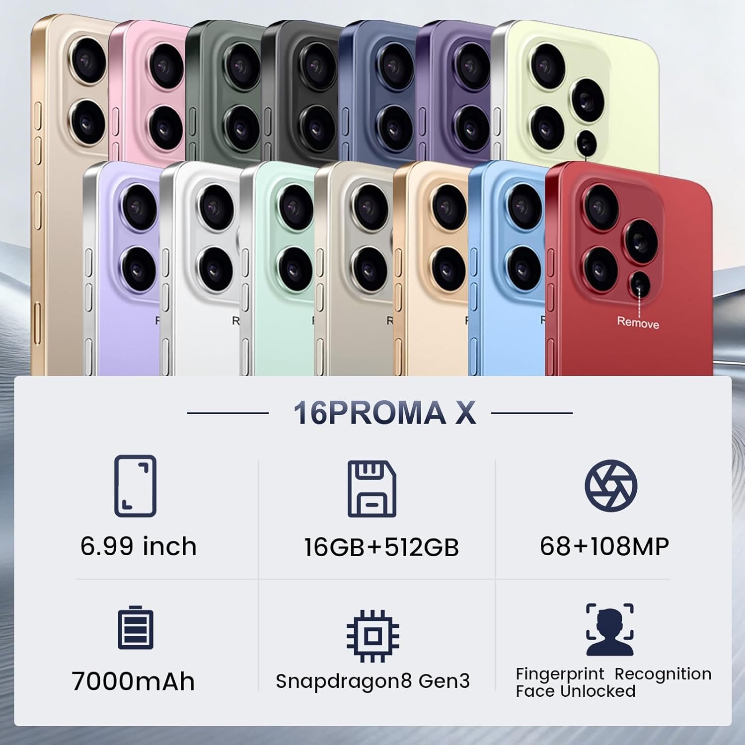 16 PM Smartphone Unlocked Cell Phone, 6.99“ HD Screen5G Phone, 16+512GB phoneunlocked, Android 14.0, 68+108MP Zoom Camera, Fingerprint Button Unlock-and take Photos (Gold) - Image 7