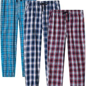 MoFiz Men’s Pajama Pants Ultra Lightweight Pjs Bottoms Sleepwear Bottom Pants with Pocket Drawstring 3-Pack