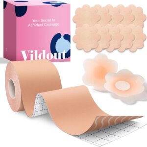 Boob Tape Kit – Boobtape for Breast Lift with Petals and Covers, Breathable Sticky Adhesive Bra Tape, Push Up Boobytape for Large Breasts A-G Cup Beige