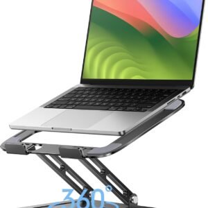 LOXP Adjustable Laptop Stand, Computer Stand with 360 Rotating Base, Ergonomic Laptop Riser Mount for Desk Foldable Protable Computer Desk Fits with MacBook Pro Air (10-16″) – Black