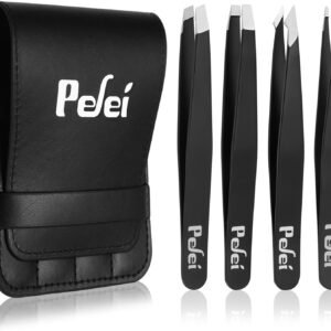 Pefei Tweezers Set – Professional Stainless Steel Tweezers for Eyebrows – Great Precision for Facial Hair, Splinter and Ingrown Hair Removal (Black)