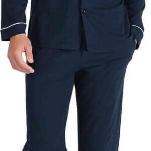 DAVID ARCHY Mens Pajamas Set Soft Cotton Notched Collar Pajamas for Men Long Sleeve Mens Sleepwear with Pockets & Front Fly