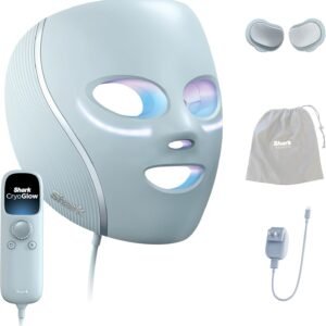 Shark CryoGlow LED Face Mask with Under-Eye Cooling, Anti-Ageing & Blemish Repair, Red & Blue LED, Infrared Light Therapy, USB-C, Remote Control, Storage Bag, Blue Frost, FW312