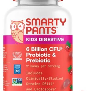 SmartyPants Kids Probiotic & Prebiotic Gummies for Digestive Health: Gut Health Supplement, Clinically Studied Prebiotic for Immune Support, Strawberry, 60 Count (30 Day Supply)