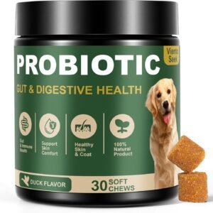 Probiotics for Dogs – Dog Probiotics for Yeast, Itchy Skin and Itchy Ears, Digestive Health, Diarrhea Relief, Gut & Immune Support – with 7 Enzymes, 3 Prebiotics & Omega-3 (Duck 30ct)
