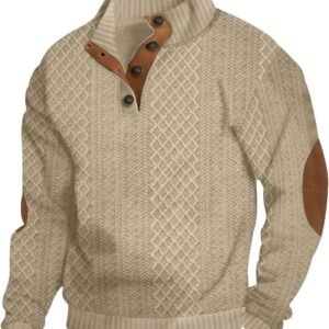 Men’s Casual Sweatshirt Pullover Sweater Casual Long Sleeve Stand Collar Quarter Button Sweaters