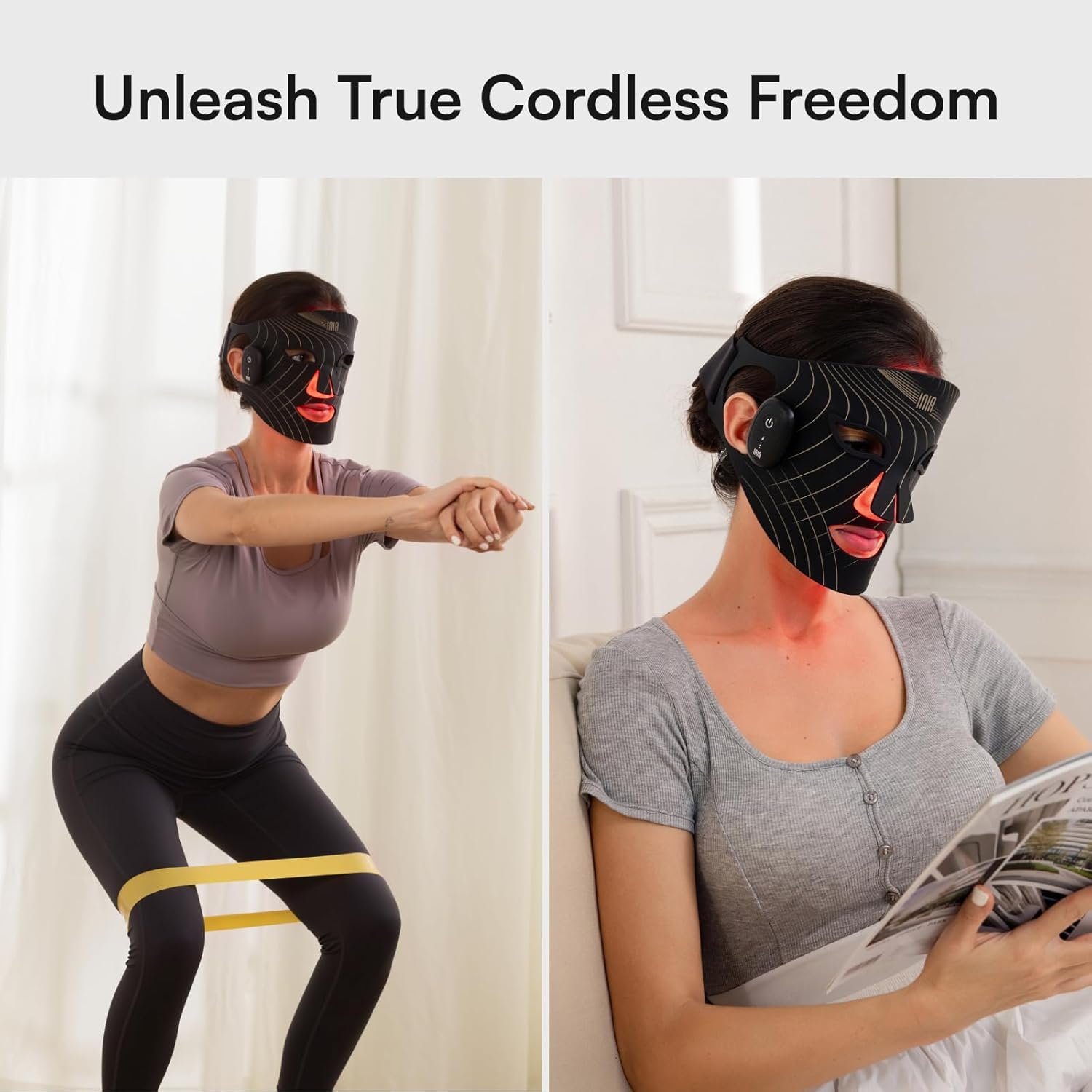 INIA Red Light Therapy Mask for Face, Glow Wireless LED Face Mask Light Therapy with Near-Infrared Red Light (NIR), Rechargeable and Ergonomic Design for Home & Travel - Image 5