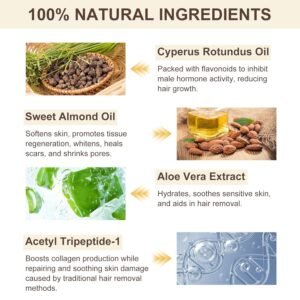 Cyperus Rotundus Oil, Natural for Reducing Body Hair Growth, Cyperus Rotundus Oil for Hair Removal, Reduces Unwanted Hair Growth, Reducing Body Hair Growth, Shrink Pores – 2.02 Fl Oz