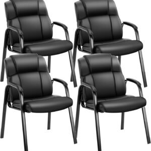 OLIXIS Waiting Room Chairs Set of 4, Leather Office Desk Reception Guest Stationary Side Chair with Padded Arms for Home Conference Lobby Area Meeting Church Medical Clinic Elderly Student