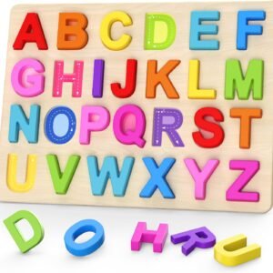 Zeoddler Alphabet Puzzles, Wooden Puzzles for Toddlers, ABC Shape Puzzles for Kids, Preschool Learning Activities, Gift for Girls Boys