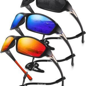 3 Pack Polarized Sports Sunglasses for Men, Mens Sunglasses Wrap Around UV Protection for Cycling Fishing Driving