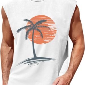 Runcati Mens Sleeveless Tank Tops Workout Gym Muscle Shirts Palm Tree Vintage Hawaiian Summer Beach T Shirts